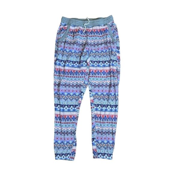Jane and Bleecker Flannel Pajama Pants Gray Blue Fair Isle Print Pull-On S - Picture 1 of 4